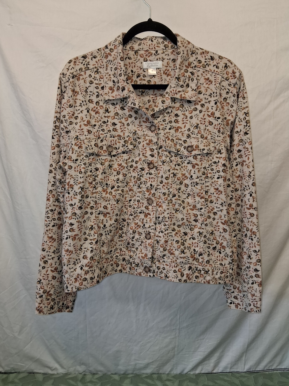 Christopher & Banks Beige Floral Jean Jacket